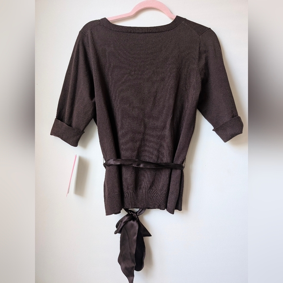 Sunny Leigh Silk Blend Chocolate Brown Cardigan with Silk Sash Size XL NEW - Picture 4 of 5